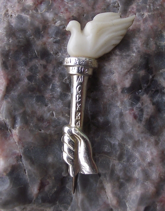 Vintage Soviet Moscow MUP Russian White Dove and Torch Peace Pin Badge