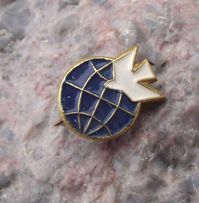 Vintage Czechoslovakia Dove of Peace Flying Around the World Pin Badge