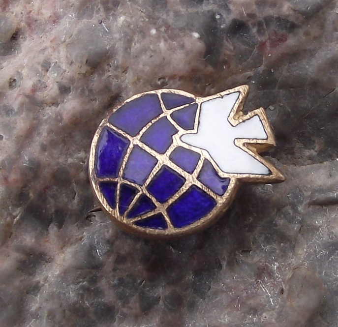 Vintage Czechoslovakia Dove of Peace Flying Around the World Pin Badge
