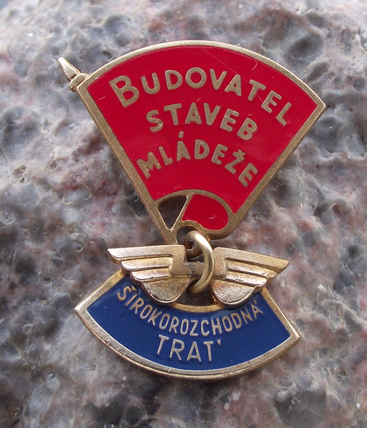 Vintage Cechoslovakia Youth Railway Volunteer Award Medal Train Rails Pin Badge
