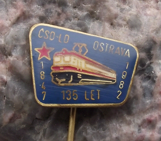 1982 CSD Czech Railway Locomotive Train Ostrava 135th Anniversary Pin Badge