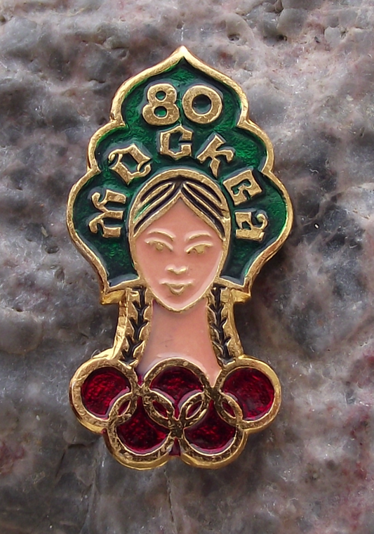 1980 Moscow Olympic Games Rings Traditional Russian Girl Pin Badge