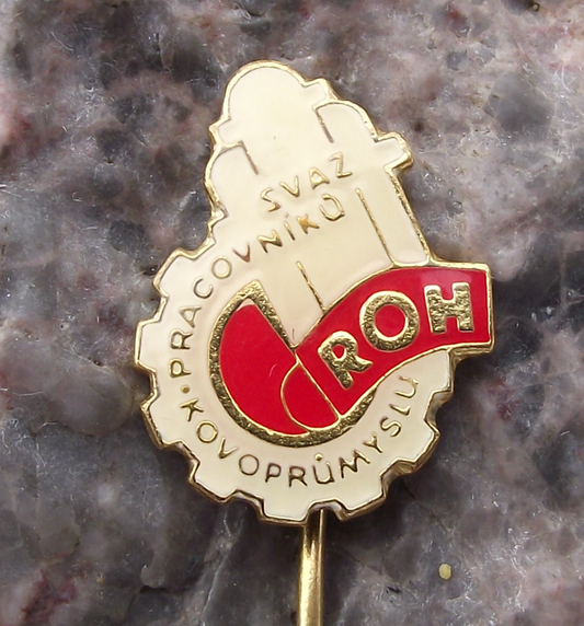 Vintage Czech Metal Workers Iron Industry Trade Union ROH Members Pin Badge