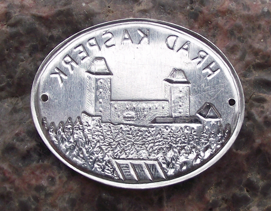 Vintage Hrad Kasperk Castle Stocknagel Walking Stick Metal Plate