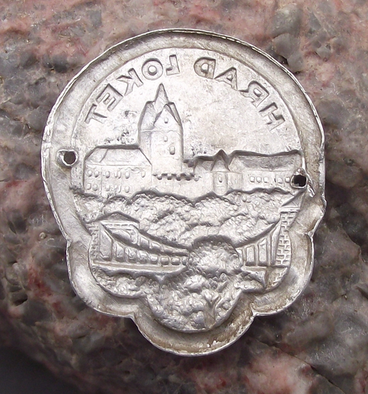 Vintage Hrad Loket Castle Stocknagel Walking Stick Metal Plate