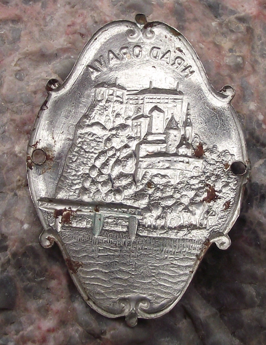 Vintage Hrad Castle Orava Stocknagel Walking Stick Metal Plate