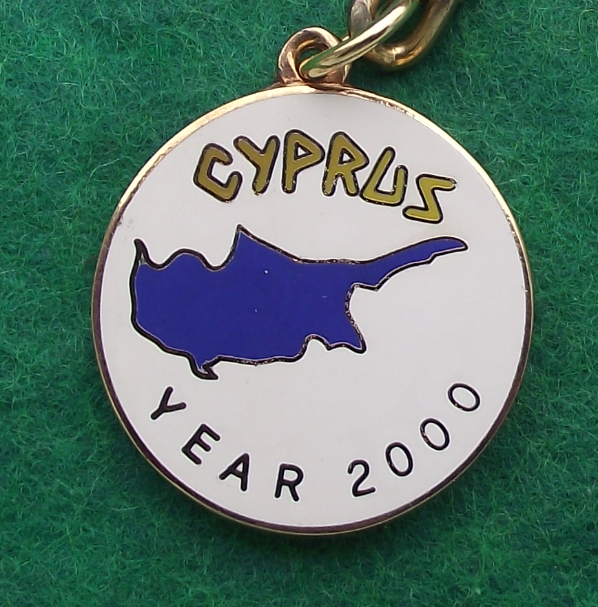 Vintage Cyprus Year 2000 Island Map Outline Key Chain Keyring