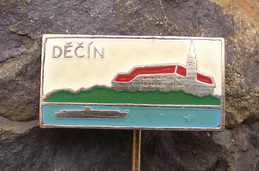 Vintage Děčín Czech City Castle Labe Elbe River Souvenier Pin Badge