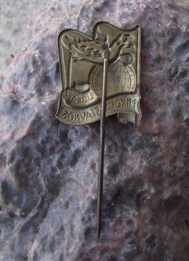 Vintage Liberec Czechoslovakia Peace Celebration Dove Russian Flag Pin Badge