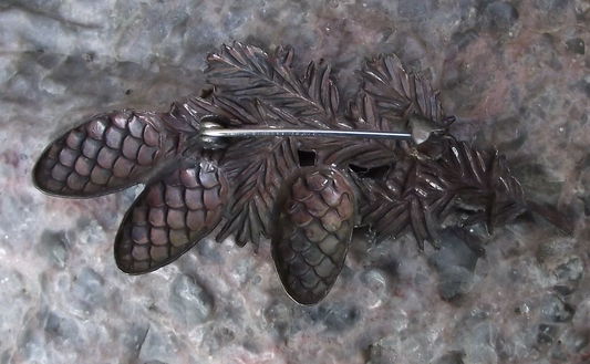 Vintage Czech Pinecone Sprig Brooch Hunting Myslivecký Odznak Hat Lapel Pin Badge