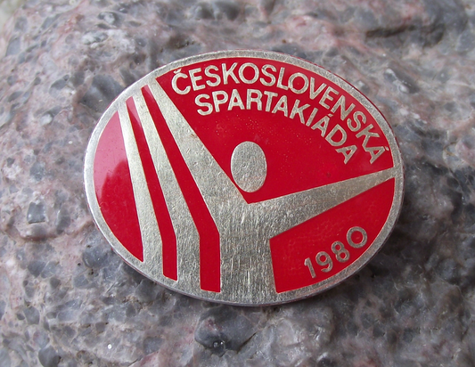 1980 Czech Spartakiad Mass Gymnastics Event Prague Clasp Brooch Pin Badge - Badgecrazy