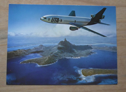 Vintage UTA Douglas DC-10 Airliner Aircraft over Tahiti Postcard - Badgecrazy