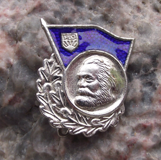 Vintage FDJ Freie Deutsche Jugend East German Karl Marx Pin Badge