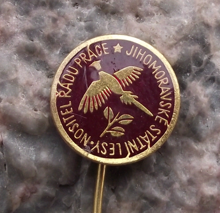 Vintage Czech Forestry Pheasant Hunter Moravian Good Worker Award Pin Badge