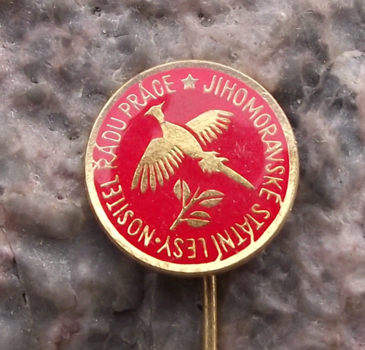 Vintage Czech Forestry Pheasant Hunter Moravian Good Worker Award Pin Badge