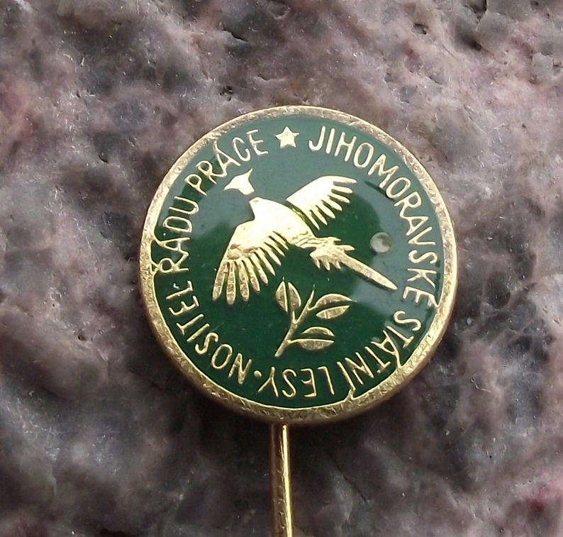Vintage Czech Forestry Pheasant Hunter Moravian Good Worker Award Pin Badge