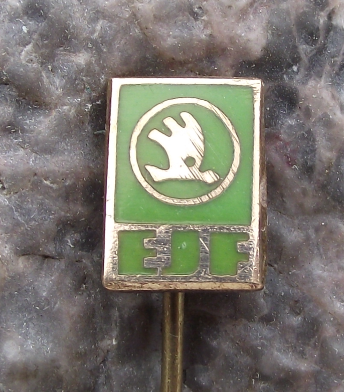Vintage Skoda Car Company Vehicle Electrics Plant EJF Pin Badge