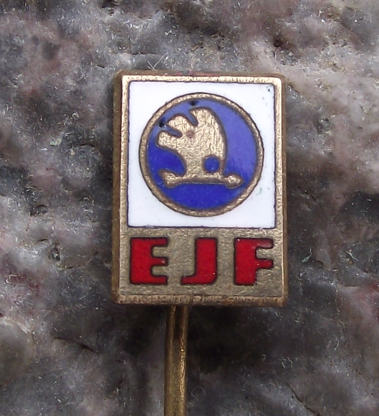 Vintage Skoda Car Company Vehicle Electrics Plant EJF Pin Badge