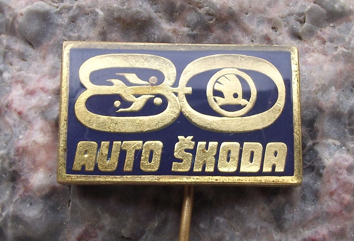 1974 Skoda Car Company Mlada Boleslav 80th Anniversary Pin Badge