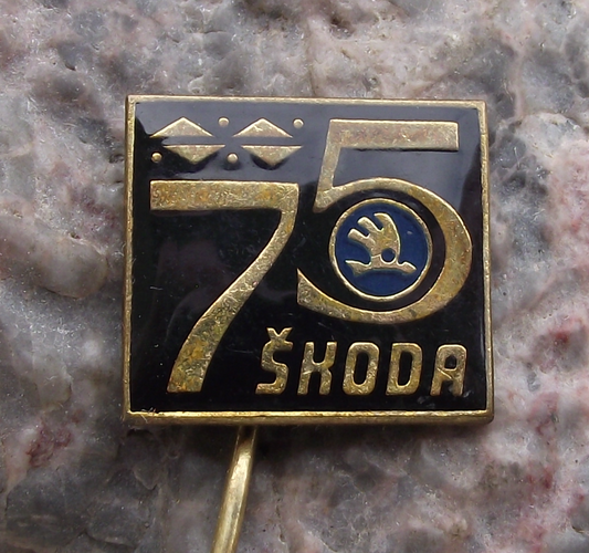 1969 Skoda Car Company 75th Anniversary Mlada Boleslav Factory Pin Badge