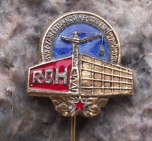 Vintage Czech Construction Workers Trade Union ROH Tower Crane Pin Badge