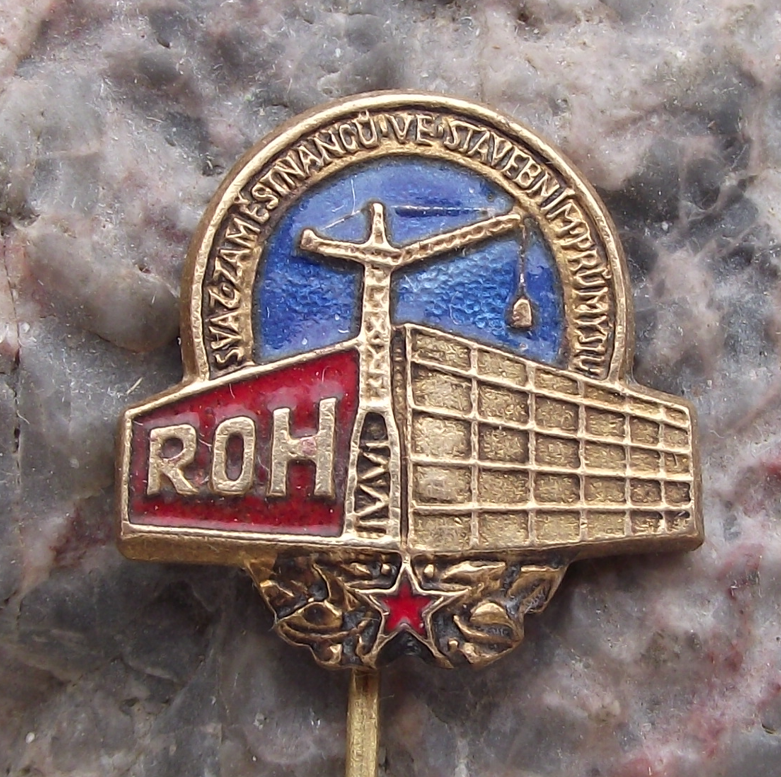 Vintage Czech Construction Workers Trade Union ROH Tower Crane Pin Badge