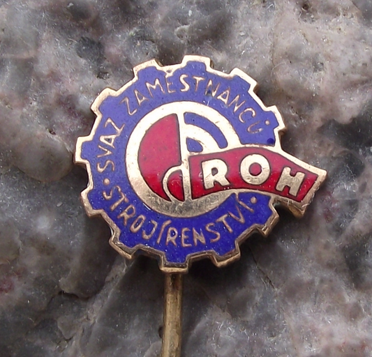 Vintage Czech Machine Workers Guild Trade Union ROH Cog Pin Badge