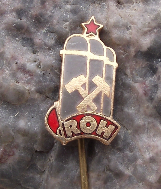 Vintage Czech Coal Miner Mining Silos Trade Union Member ROH Pin Badge