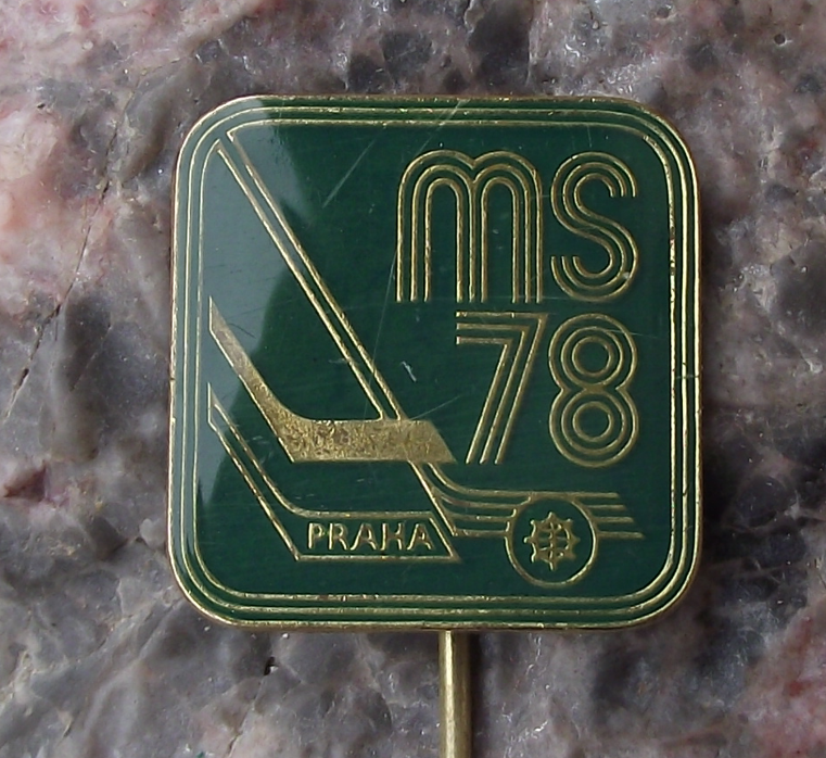 1978 Ice Hockey World Championships Cup Prague Czech Puck Stick Pin Badge