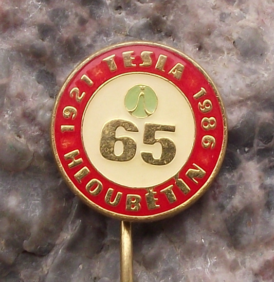 1986 Tesla Electronics Hloubětín 65th Anniversary Logo Pin Badge