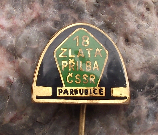 1966 Golden Helmet 18th Czech Motorbike Speedway Competition Pin Badge