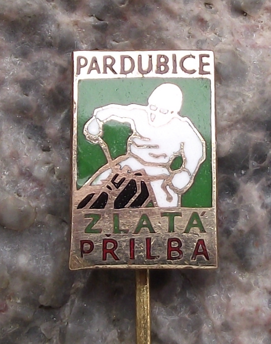 Vintage Golden Helmet Motorbike Speedway Motorcycle Race Yellow Racing Pin Badge