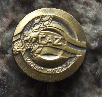 CAZ Czech State Motor Car Auto Industry Excellent Worker Award Pin Badge - Badgecrazy