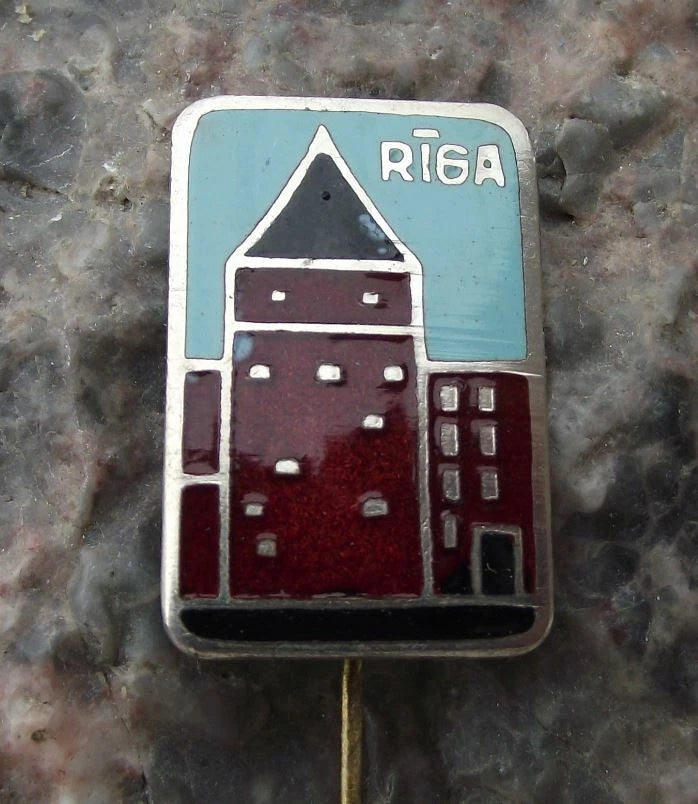 Vintage Riga Ancient City Tower Latvia Tourist Souvenir Pin Badge