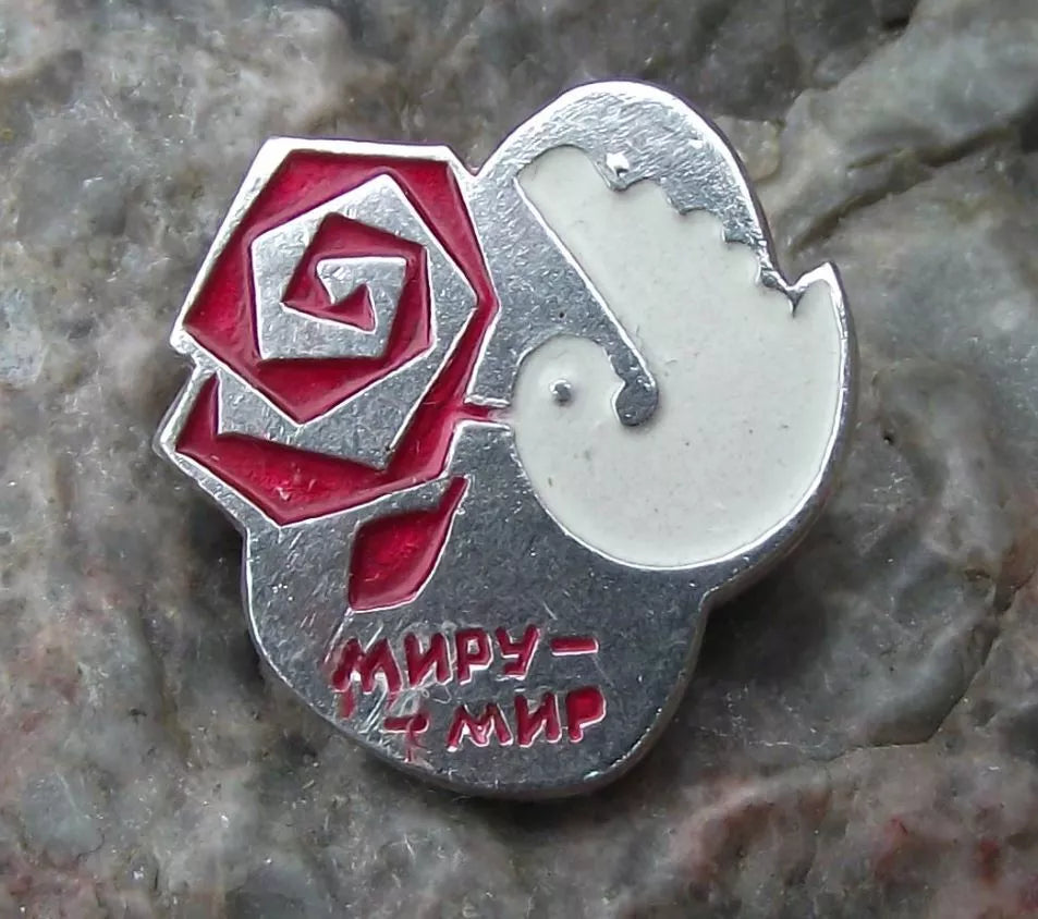 Vintage Soviet Union Russian White Dove World Peace Mupy Mup Rose Pin Badge