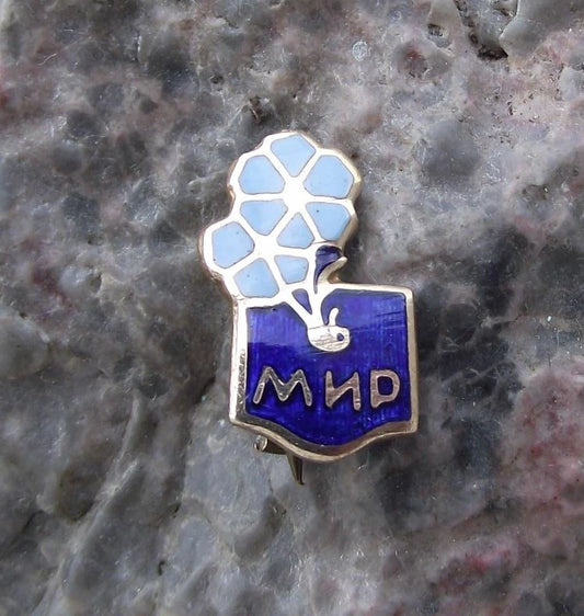 Vintage Soviet Union Russian Blue Flowers World Peace Slogan Pin Badge