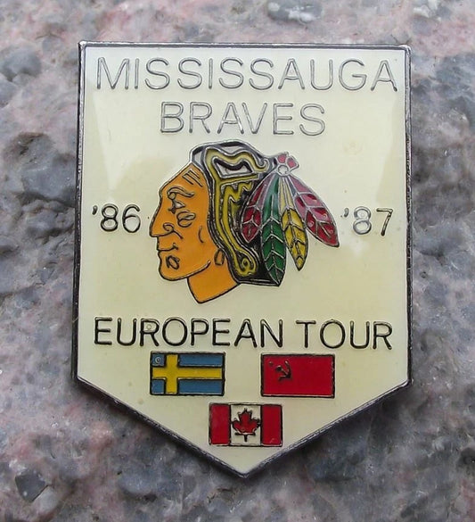 1986 Mississauga Braves Canada Ice Hockey Team European Tour Sweden Pin Badge