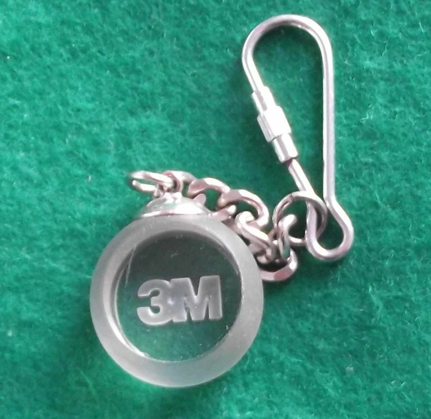 Vintage 3M Adhesives Chemical Engineering Company Glass Etched Key Ring Chain