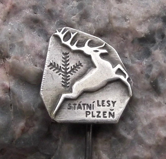 Vintage Czech Hunting and State Forestry Plzen Leaping Deer Stag Pin Badge