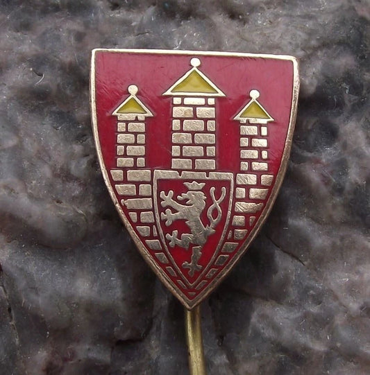 Vintage Ceske Budejovice Rampant Lion Castle Heraldic Crest Souvenir Pin Badge