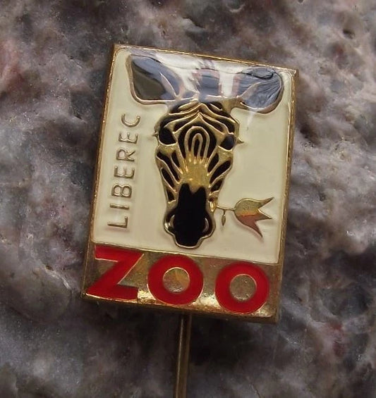 Vintage Liberec Zoo Striped Zebra Head Eating Flower Czech Safari Park Pin Badge