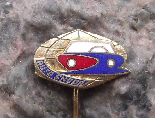 Vintage Auto Skoda Car Czechoslovakia Automobile Works Company Pin Badge
