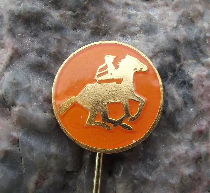 Vintage Jockey Rider on Running Horse Racing Sprinting Equestrian Pin Badge - Badgecrazy