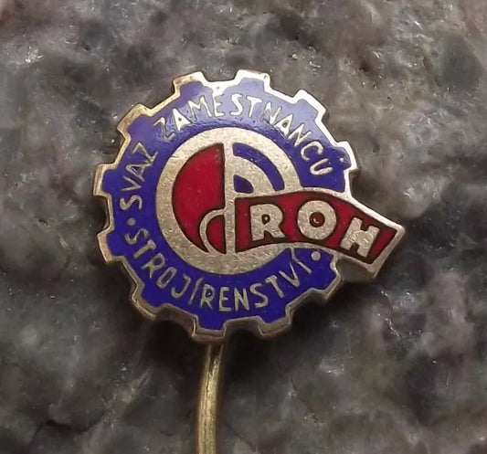 Vintage Czech Machine Workers Guild Trade Union ROH Cog Pin Badge