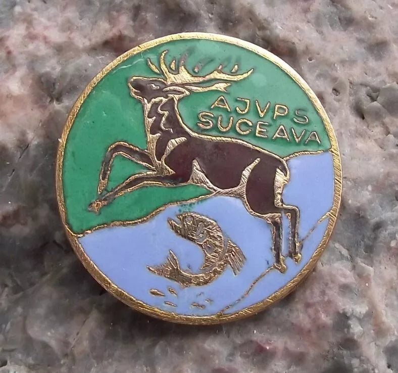 Vintage Romanian Hunting Fishing Association Suceava District Pin Badge - Badgecrazy