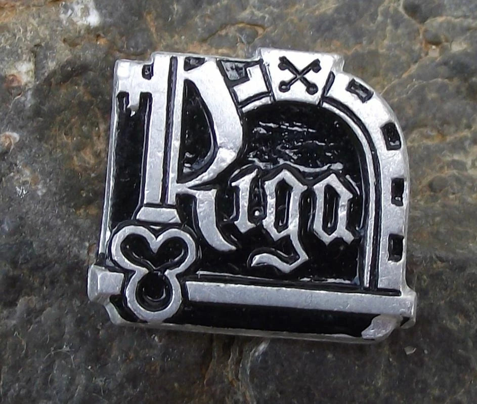 Vintage Riga Latvia Lutheran Key Emblem Motif Soviet Union Souvenir Pin Badge