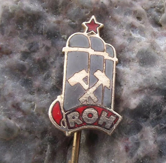 Vintage Czech Coal Miner Mining Silos Trade Union Member ROH Pin Badge
