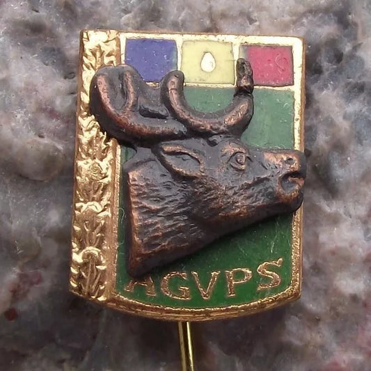 Vintage AGVPS Romanian Hunting Association 3D Stag Deer Members Pin Badge