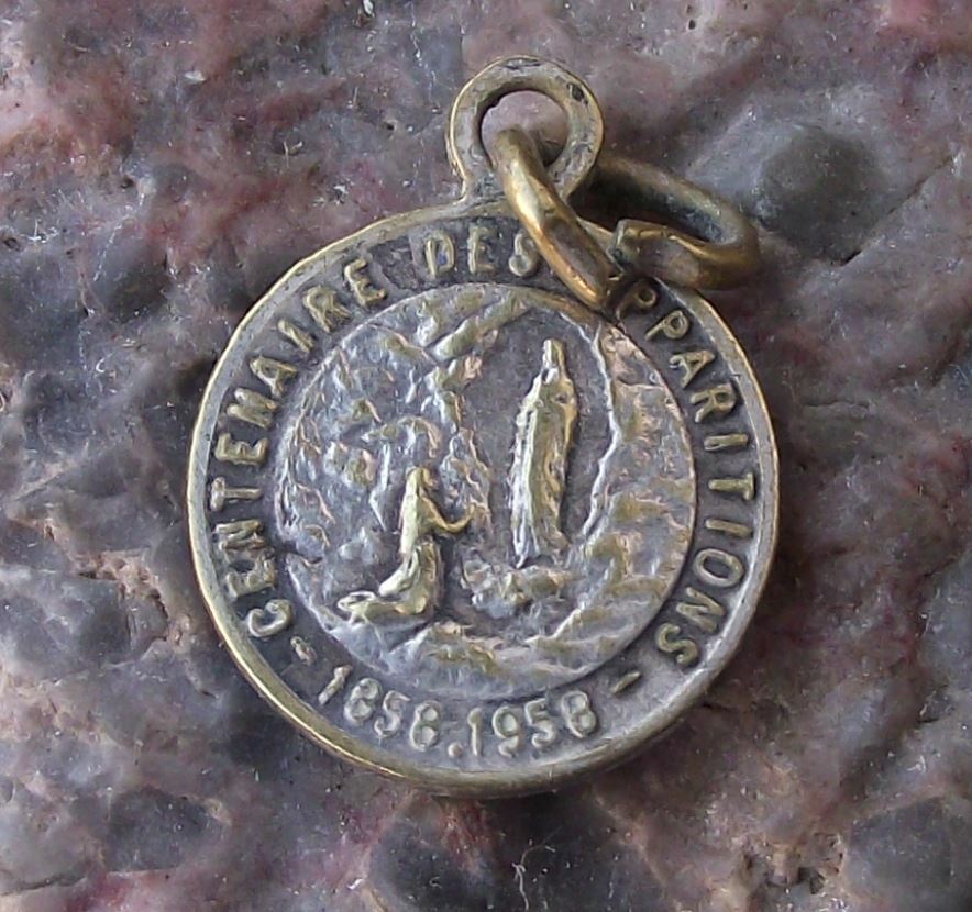 1958 Virgin Mary appears to St. Bernadette Religious Necklace Bracelet Charm - Badgecrazy