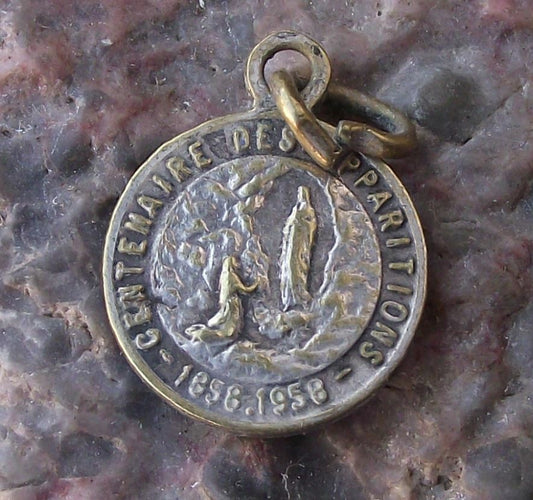 1958 Virgin Mary appears to St. Bernadette Religious Necklace Bracelet Charm - Badgecrazy